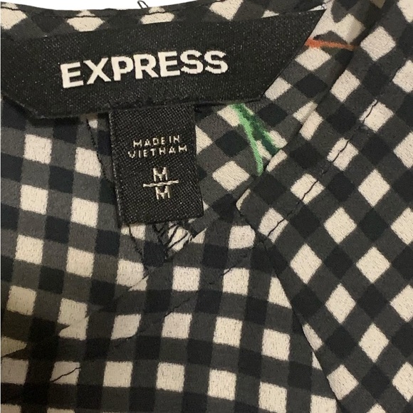 Express Black and White Checkered Blouse with a Floral Accent - Women’s Medium - Picture 3 of 10
